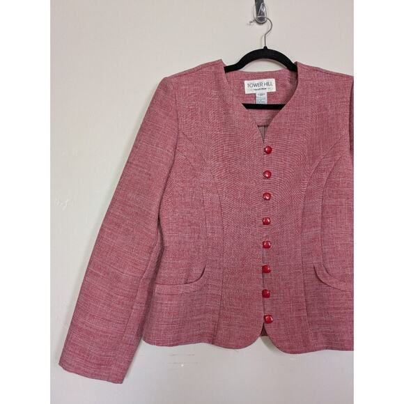Vintage Tower Hill Blazer Womens Size 12 Red Dressy Workwear 8 Button Jacket - Picture 1 of 10